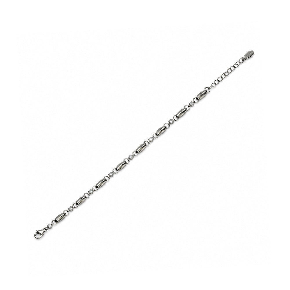 BRACCIALE CON MAGLIA A CHICCO DI RISO E STRASS
