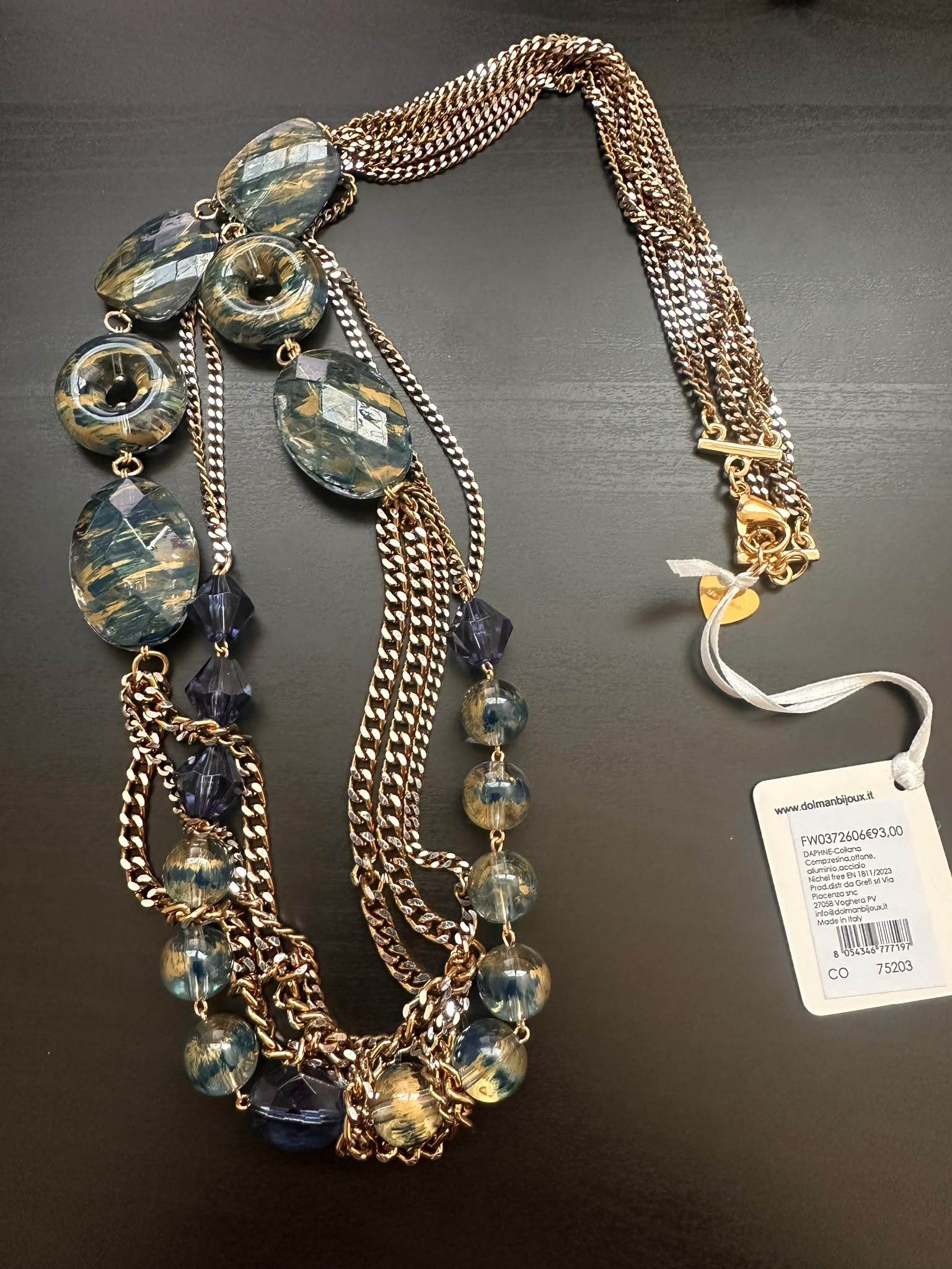 COLLANA DOPPIA A CATENA CON INSERTI IN RESINA DI DIVERSA FORMA