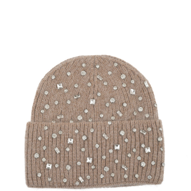 CAPPELLO A CUFFIA CON RISVOLTO E STRASS SUL FRONTE