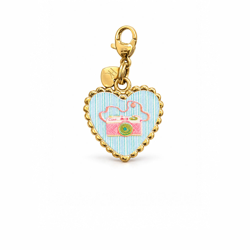 CHARM CON MACCHINETTA FOTOGRATICA SU BASE A CUORE
