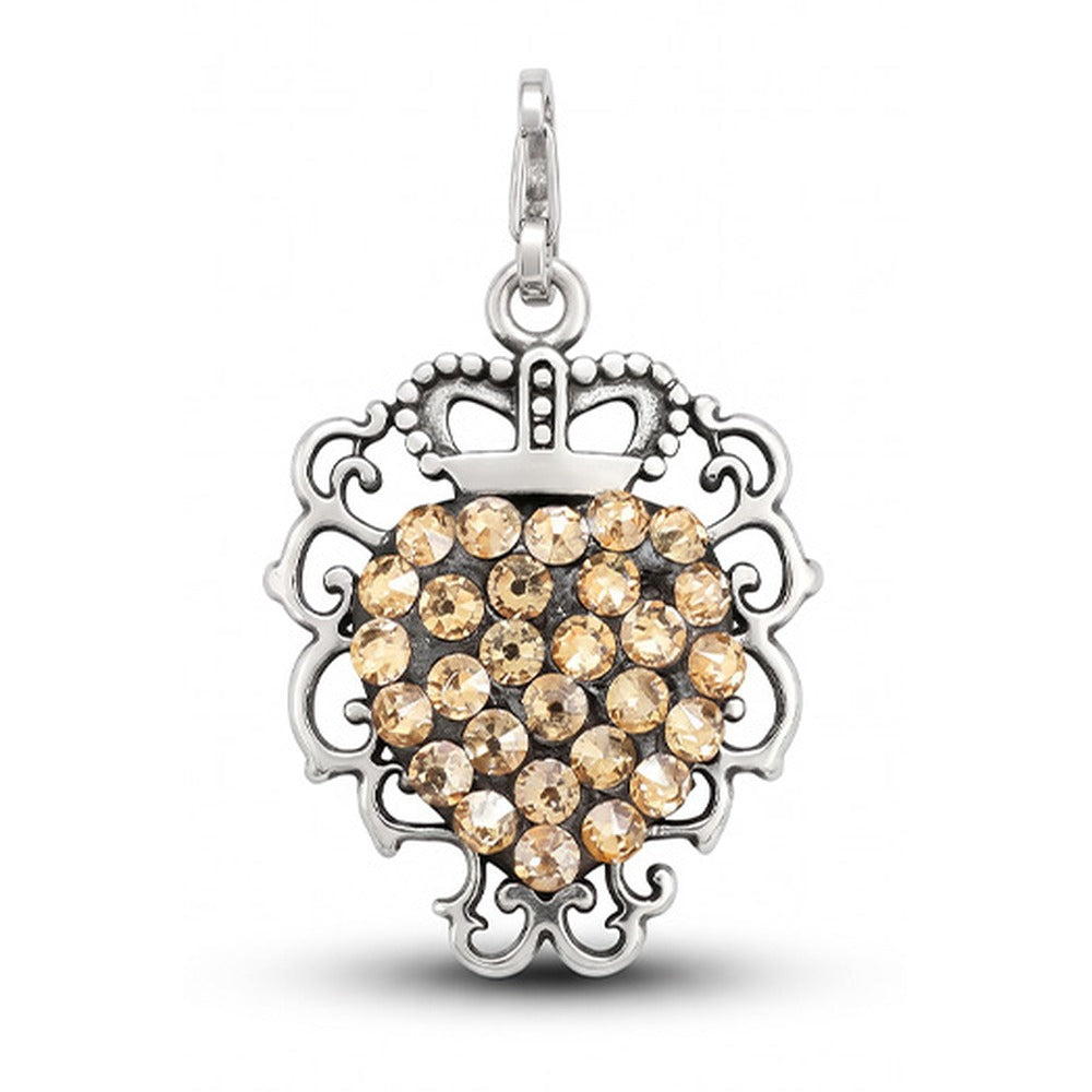CHARM FORMA DI CUORE CON CORNICE TRAFORATA E STRASS CENTRALI