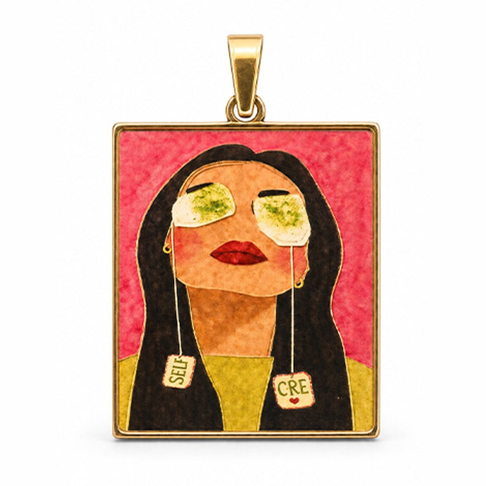 CHARM CON DONNA E SFONDO ROSSO