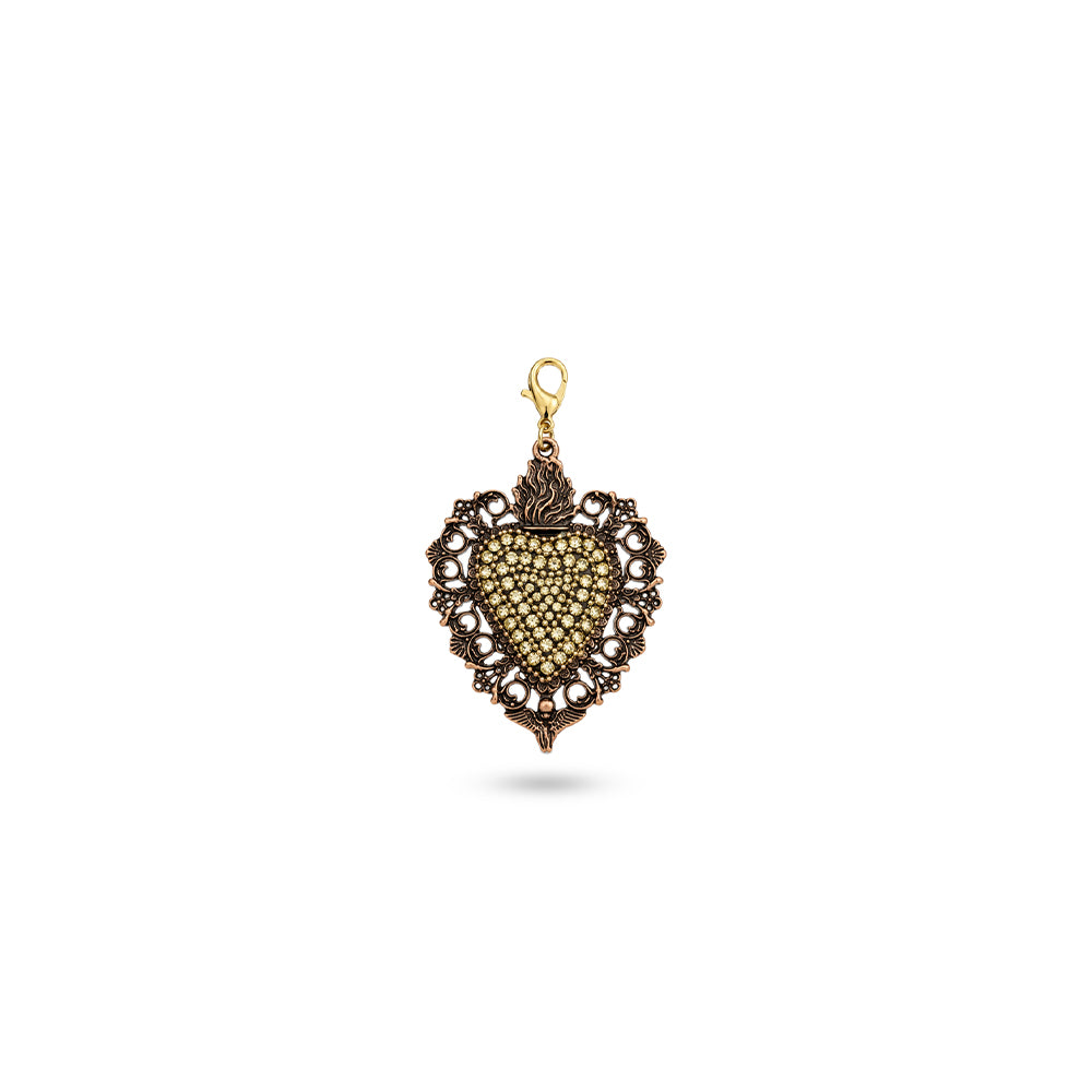 CHARM CUORE SACRO GRANDE CON STRASS CENTRALI E CORNICE LAVORATA