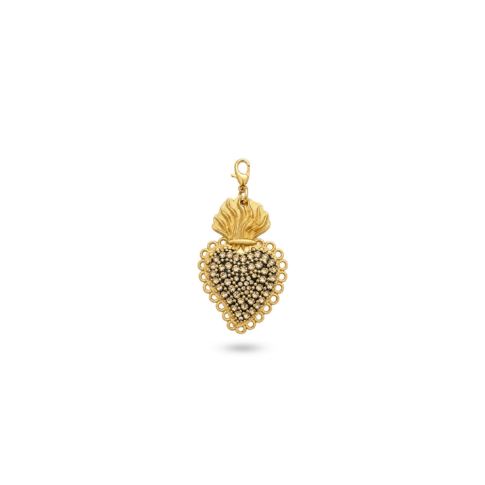 CHARM CUORE SACRO CON FIAMME E STRASS