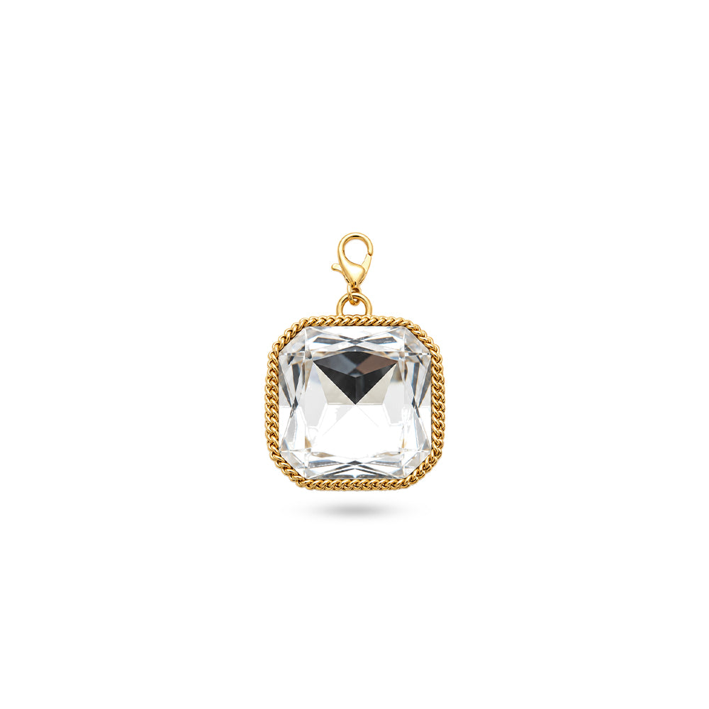 CHARM QUADRATO CON CRISTALLO E CATENE A CORNICE