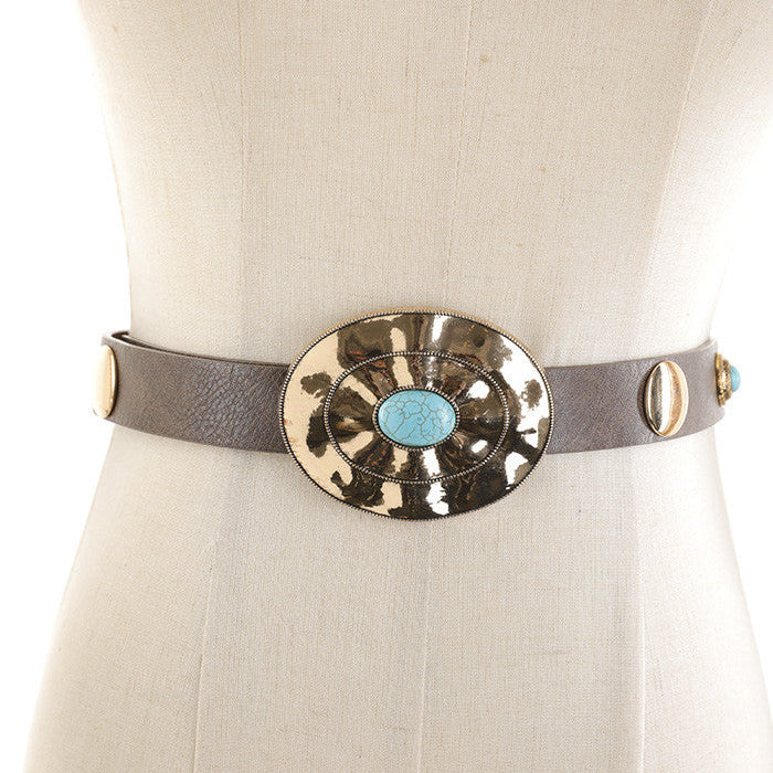 CINTA CON FIBBIA OVALE BORCHIE E ELEMENTI TURCHESI