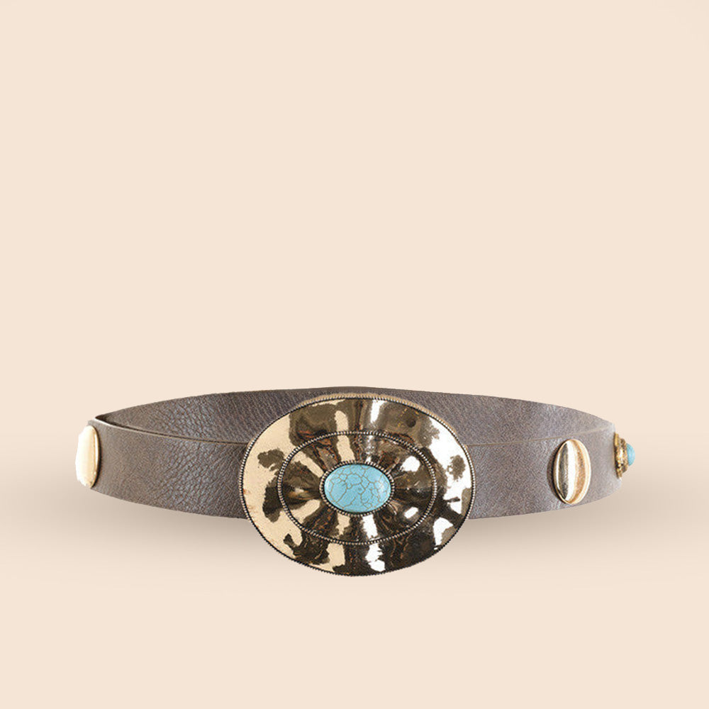 CINTA CON FIBBIA OVALE BORCHIE E ELEMENTI TURCHESI