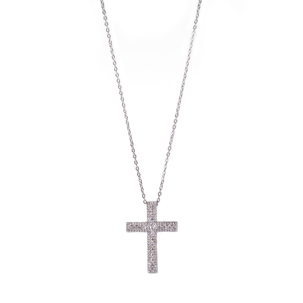 COLLANA GIROCOLLO CON CROCE PENDENTE CON STRASS