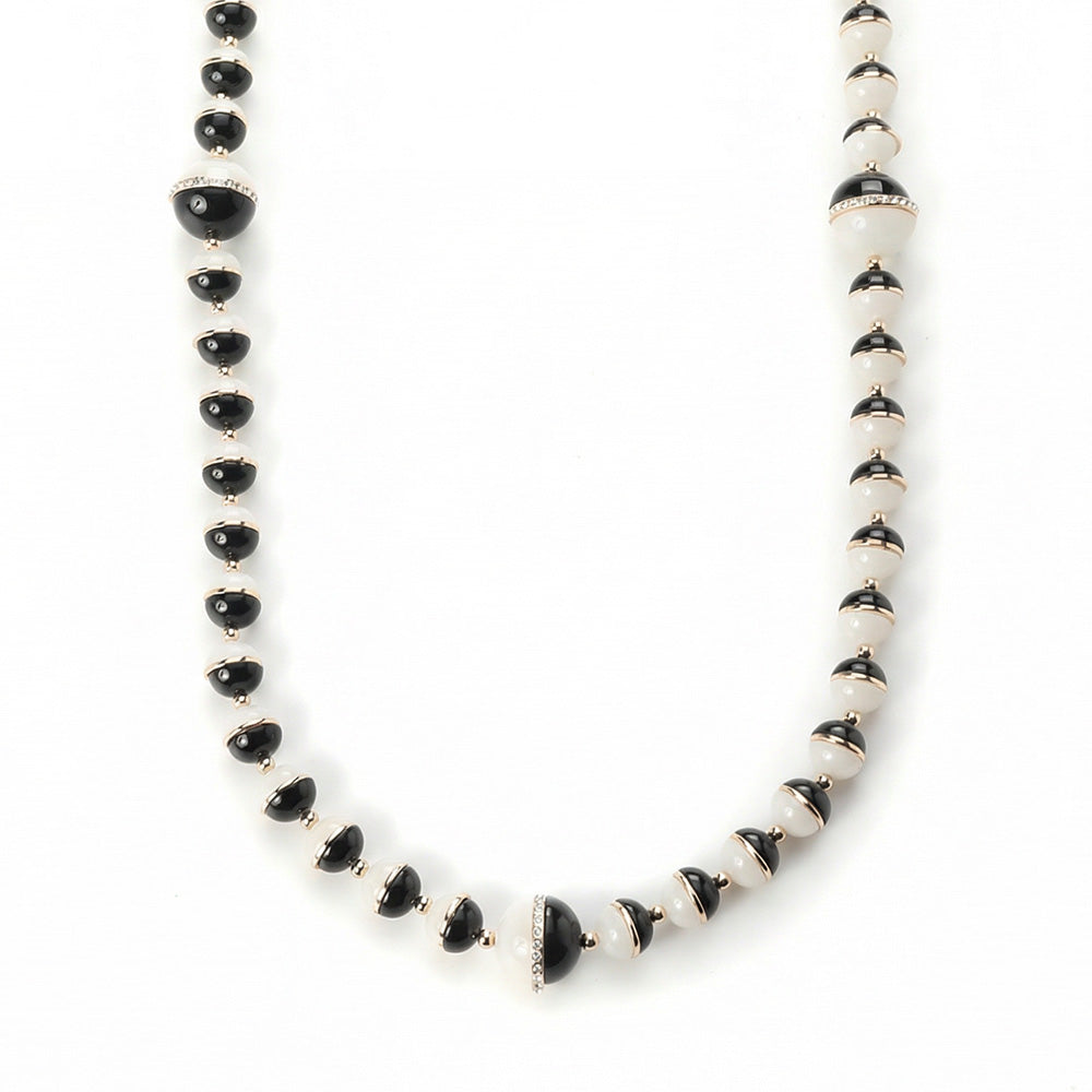 COLLANA LUNGA CON SFERE BICOLORE E STRASS