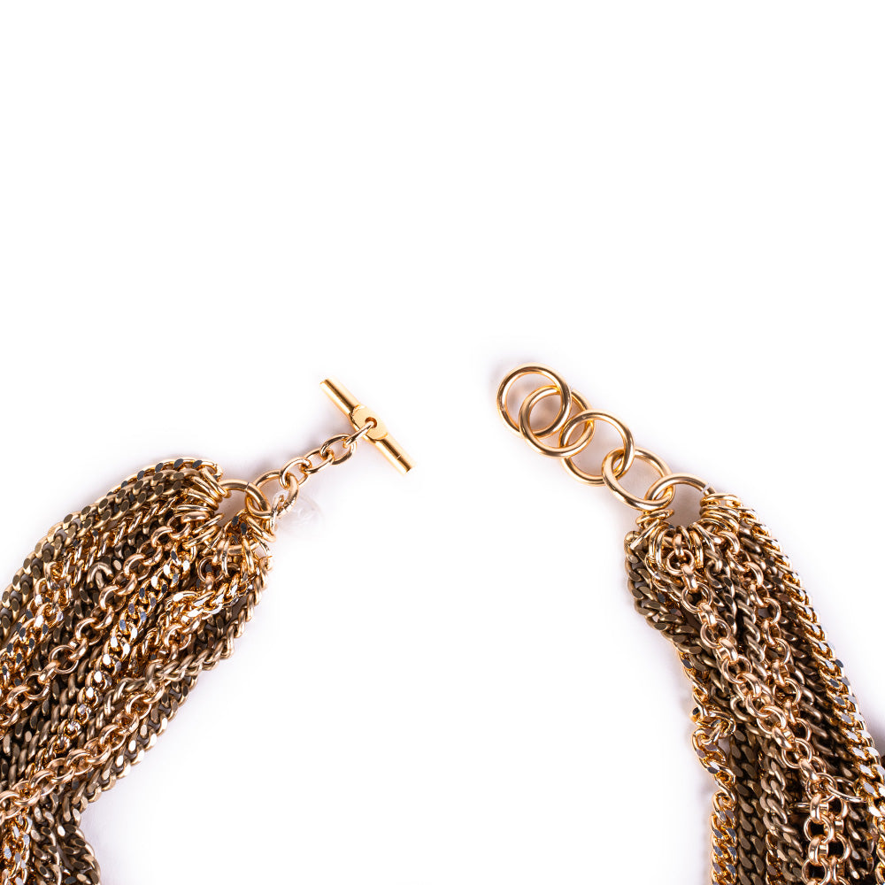 MULTI-STRAND CHOKER NECKLACE WITH SPOTTED PENDANTS AND SPHERES