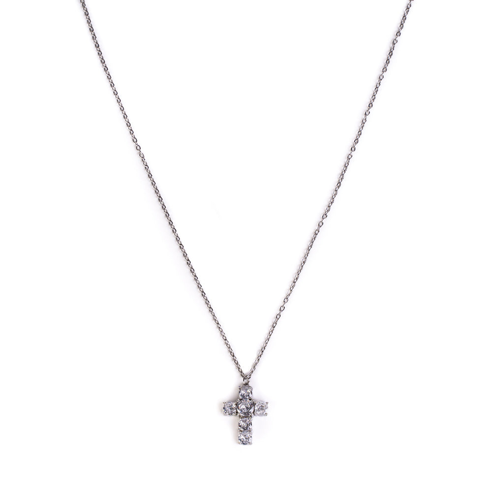 COLLANA GIROCOLLO CON CROCE PENDENTE E STRASS