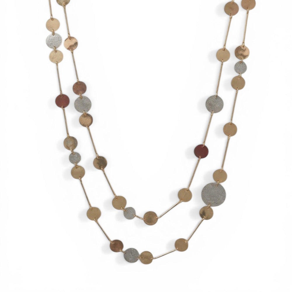 COLLANA LUNGA CON DISCHI LISCI E PUNTINATI