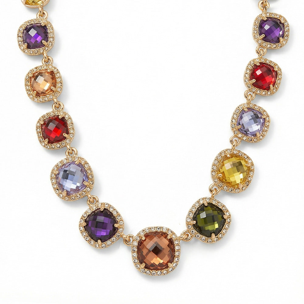 COLLANA GIROCOLLO CON PIETRE QUADRATE COLORATE