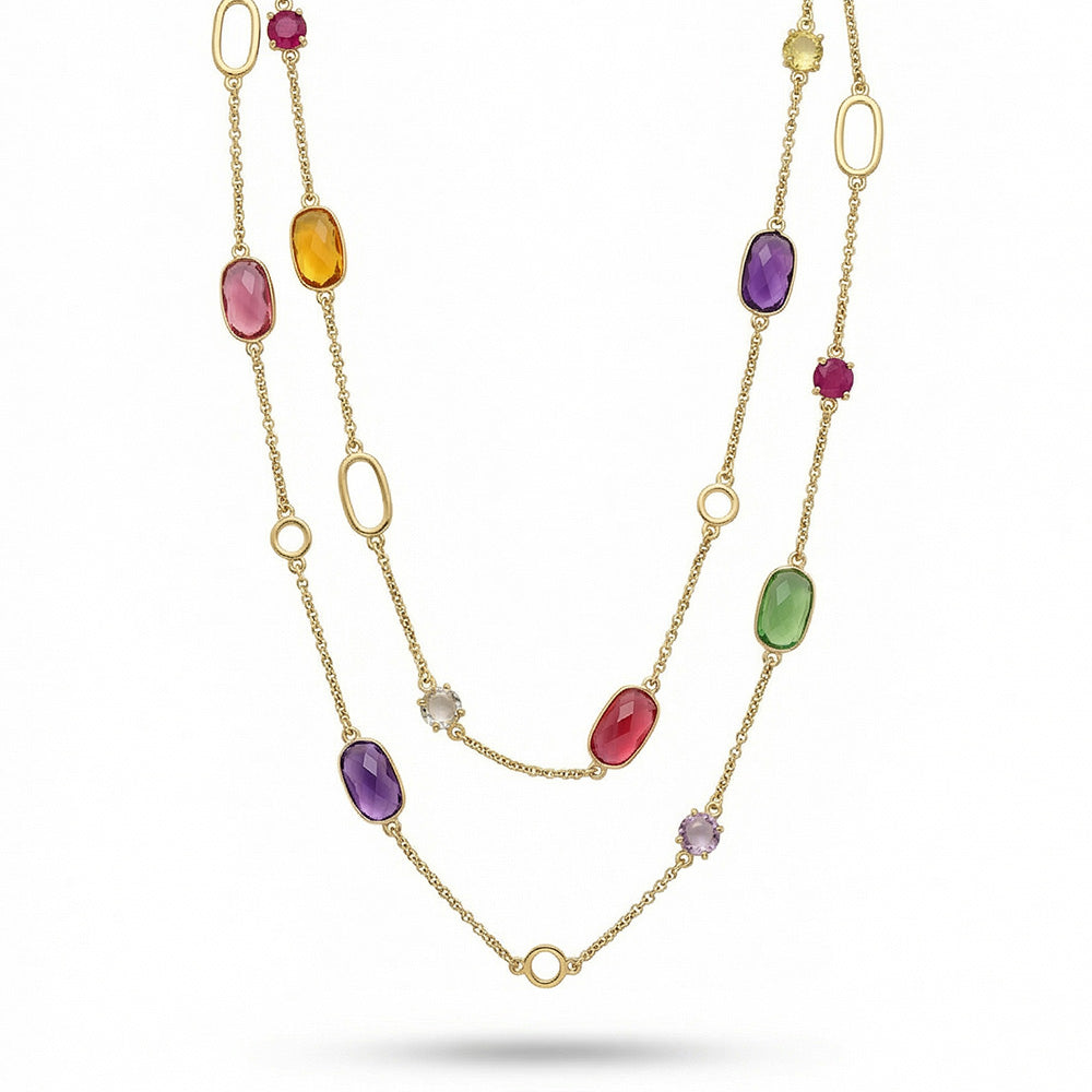 COLLANA LUNGA CON PIETRE ROTONDE E OVALI