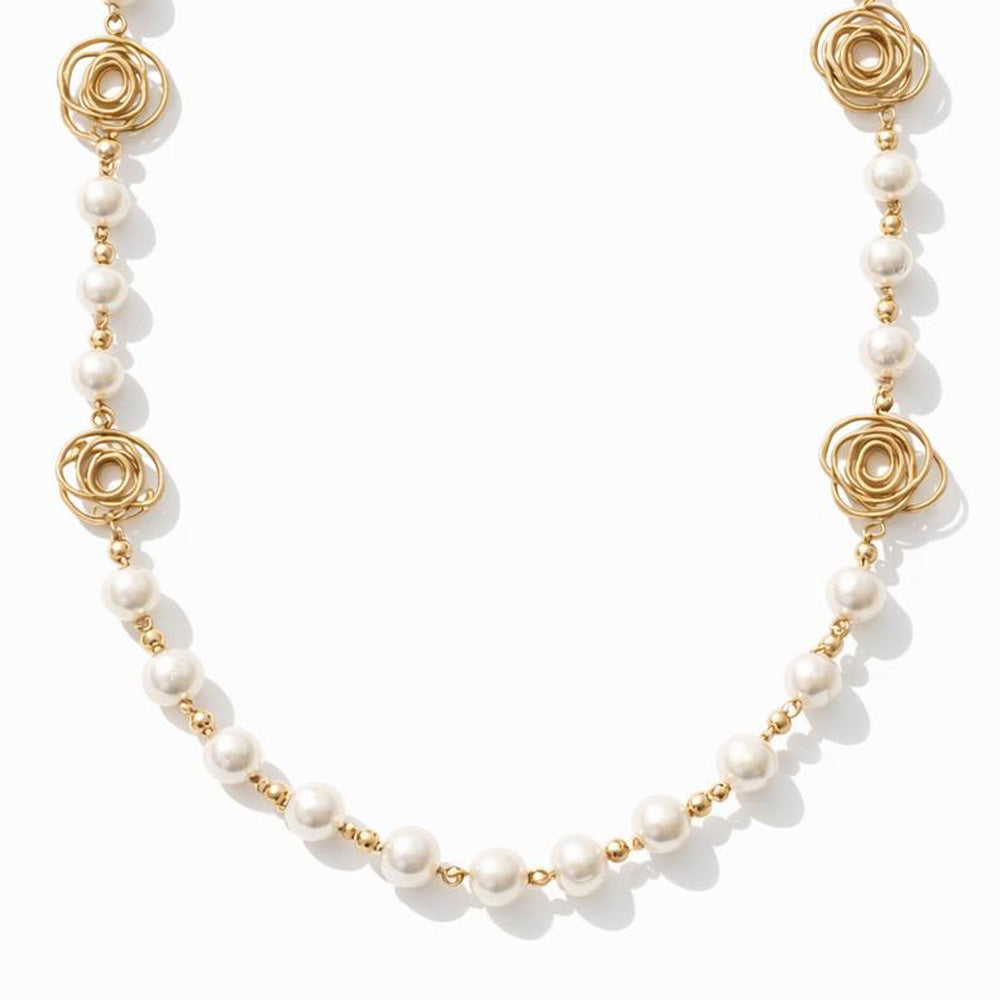 COLLANA LUNGA CON PERLE E ROSE