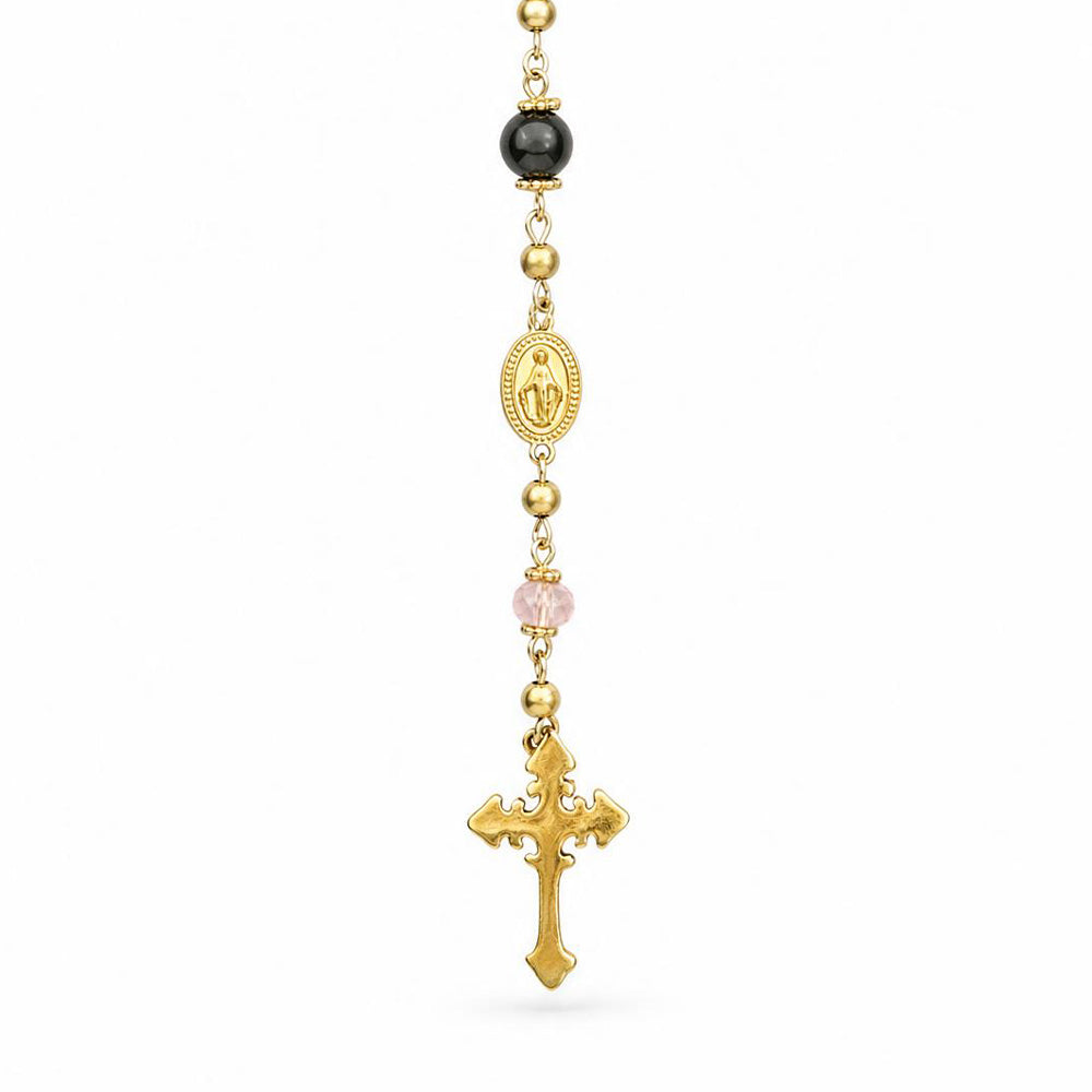 COLLANA GIROCOLLO CON FILO PENDENTE , CROCI E PIETRE