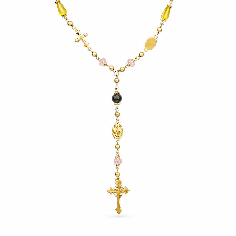 COLLANA GIROCOLLO CON FILO PENDENTE , CROCI E PIETRE