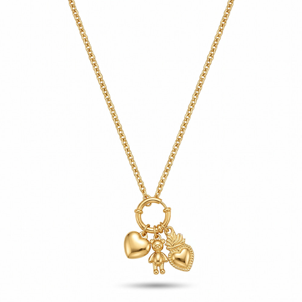 COLLANA A GIROCOLLO CON MOSCHETTONE E TRE CHARM
