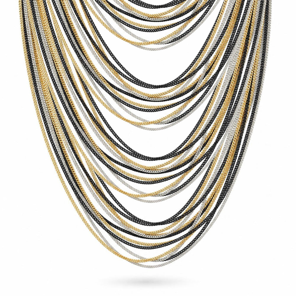 COLLANA LUNGA MULTIFILO CON CATENE SOTTILI