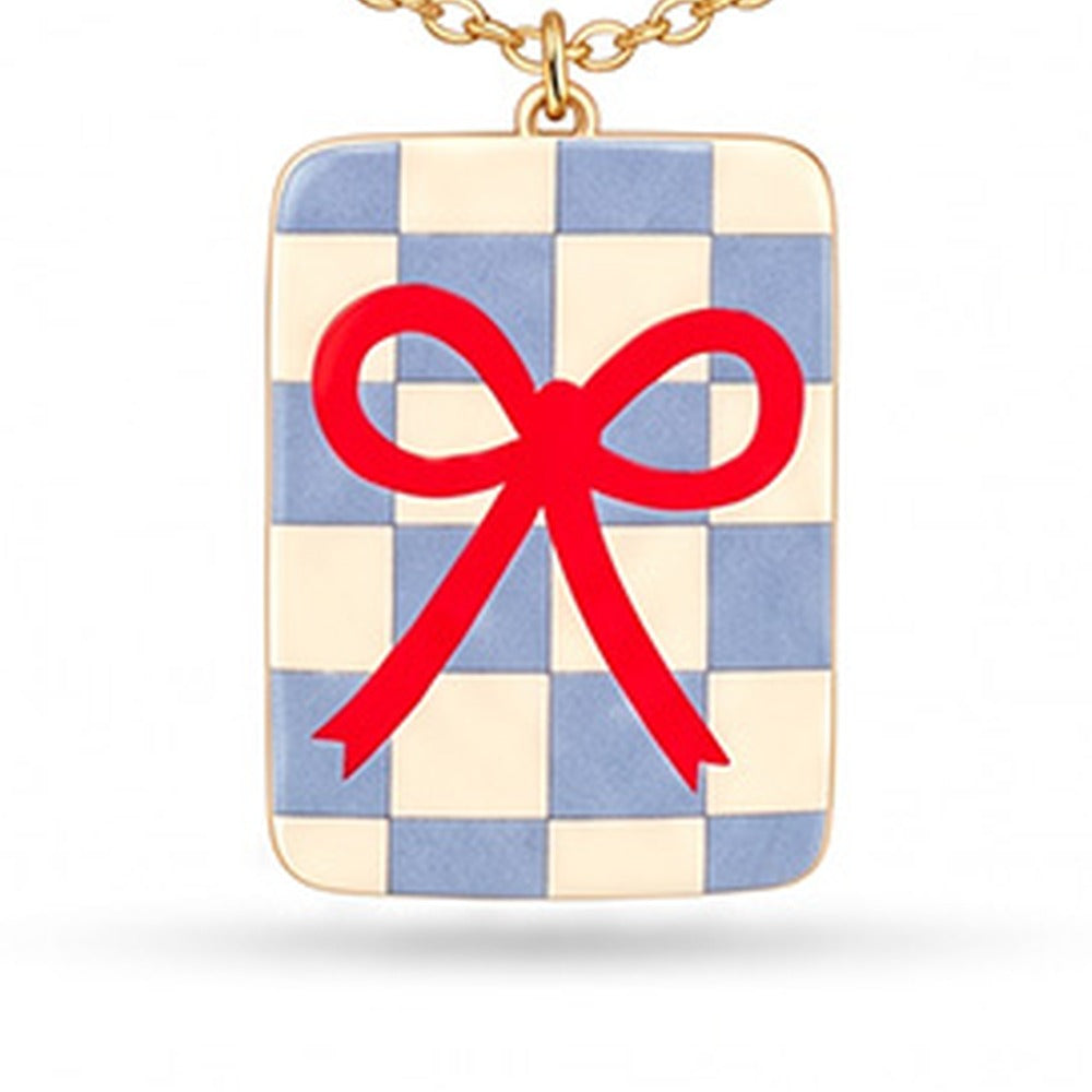 COLLANA MORBIDA CON CHARM QUADRATO CON FIOCCHETTO ROSSO