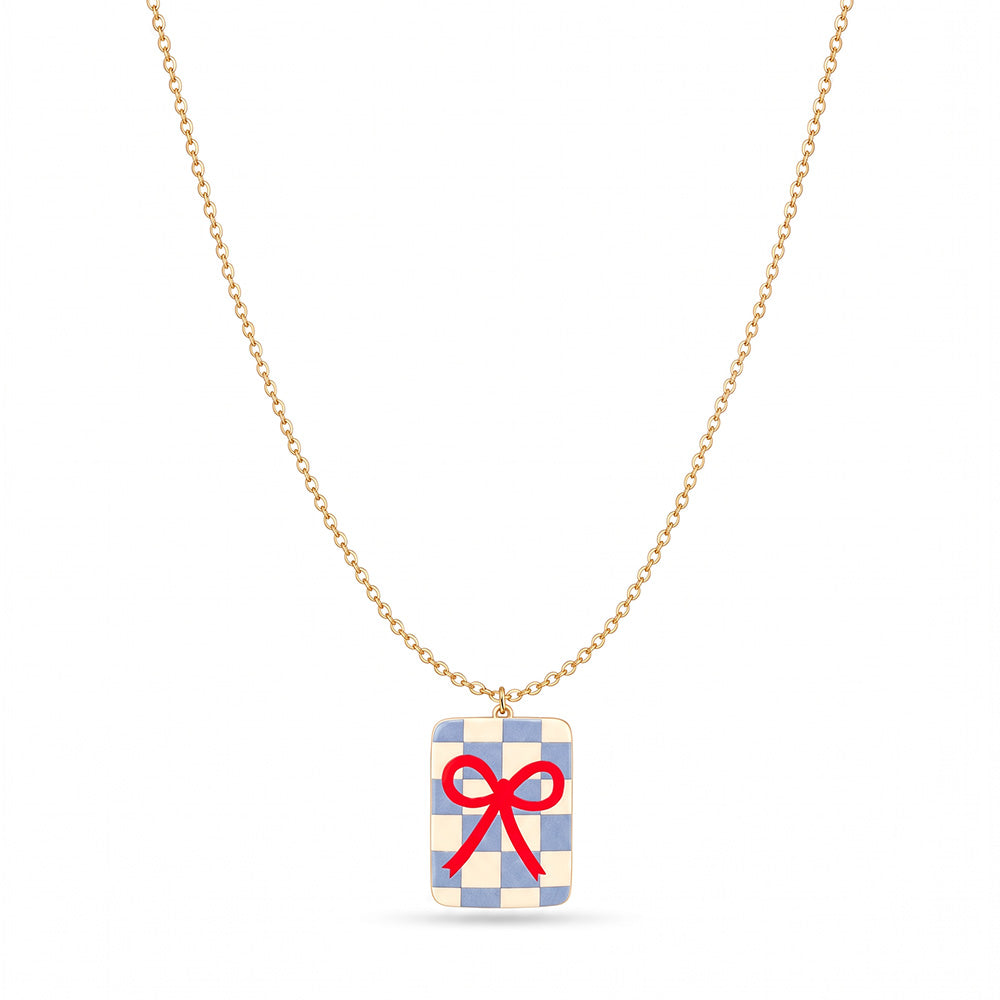 COLLANA MORBIDA CON CHARM QUADRATO CON FIOCCHETTO ROSSO
