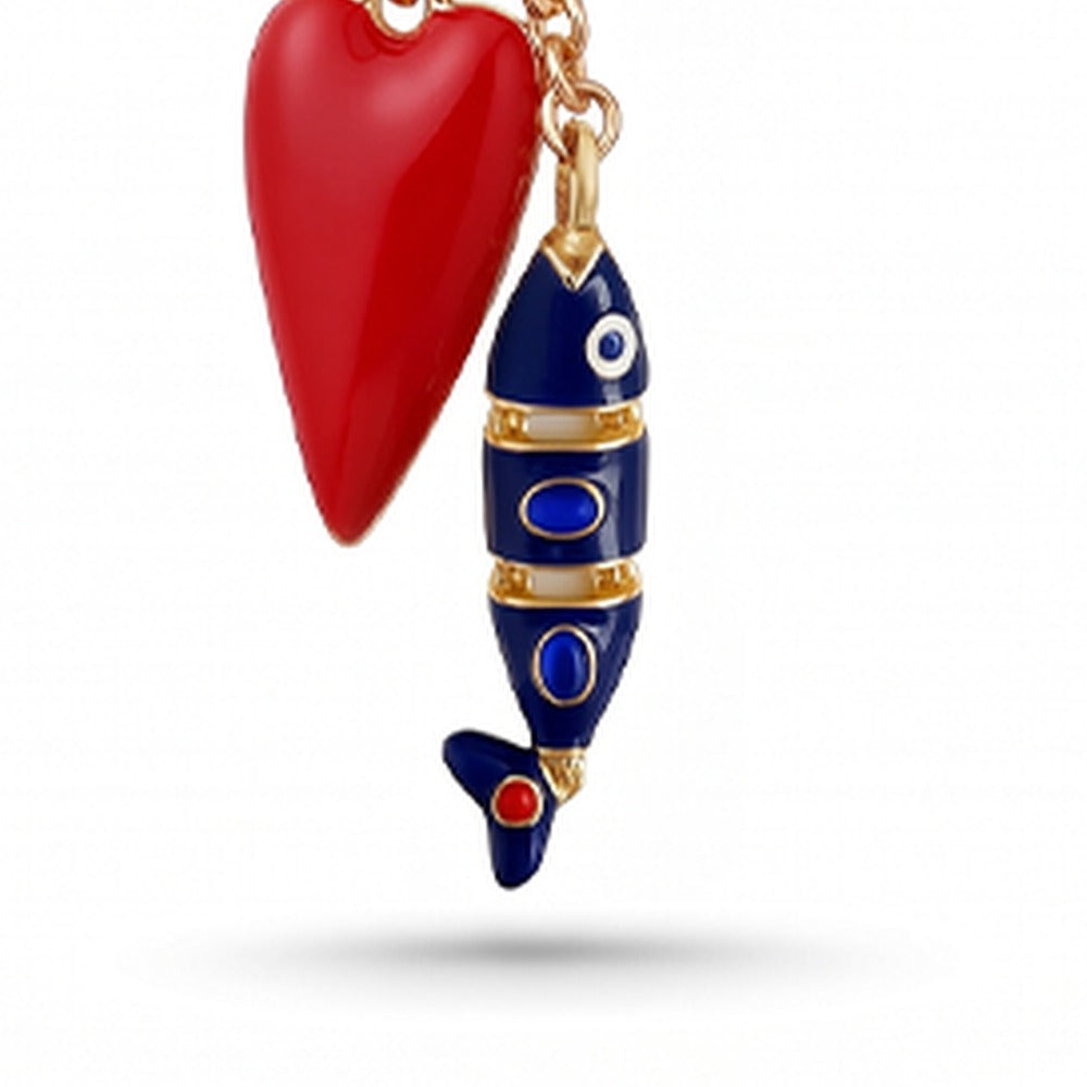 COLLANA LUNGA CON PESCE PENDENTE E CUORE
