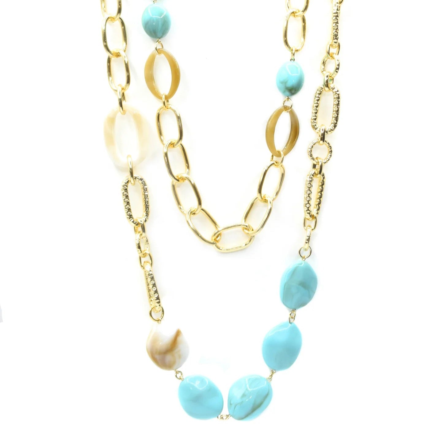 COLLANA DOPPIA A CATENA CON INSERTI IN RESINA DI DIVERSA FORMA
