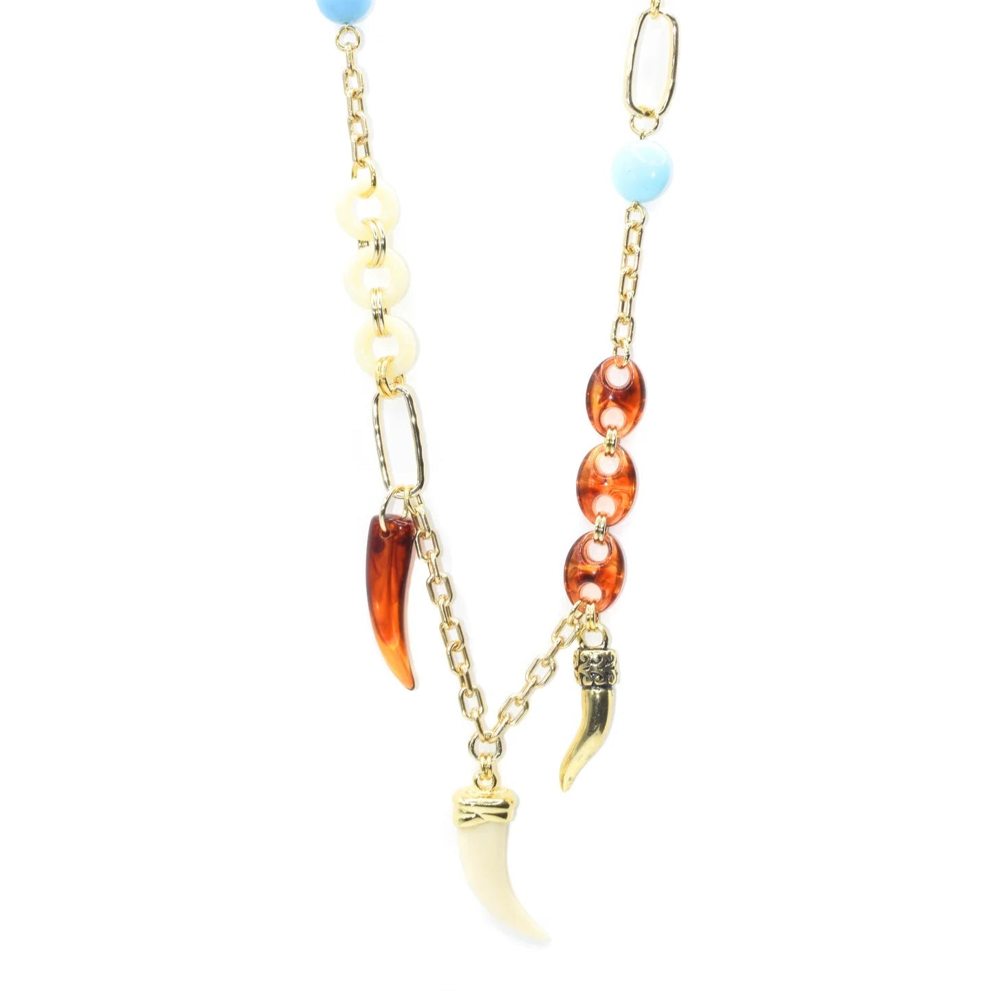 COLLANA LUNGA A CATENA ALTERNATA CON PENDENTI A CORNO