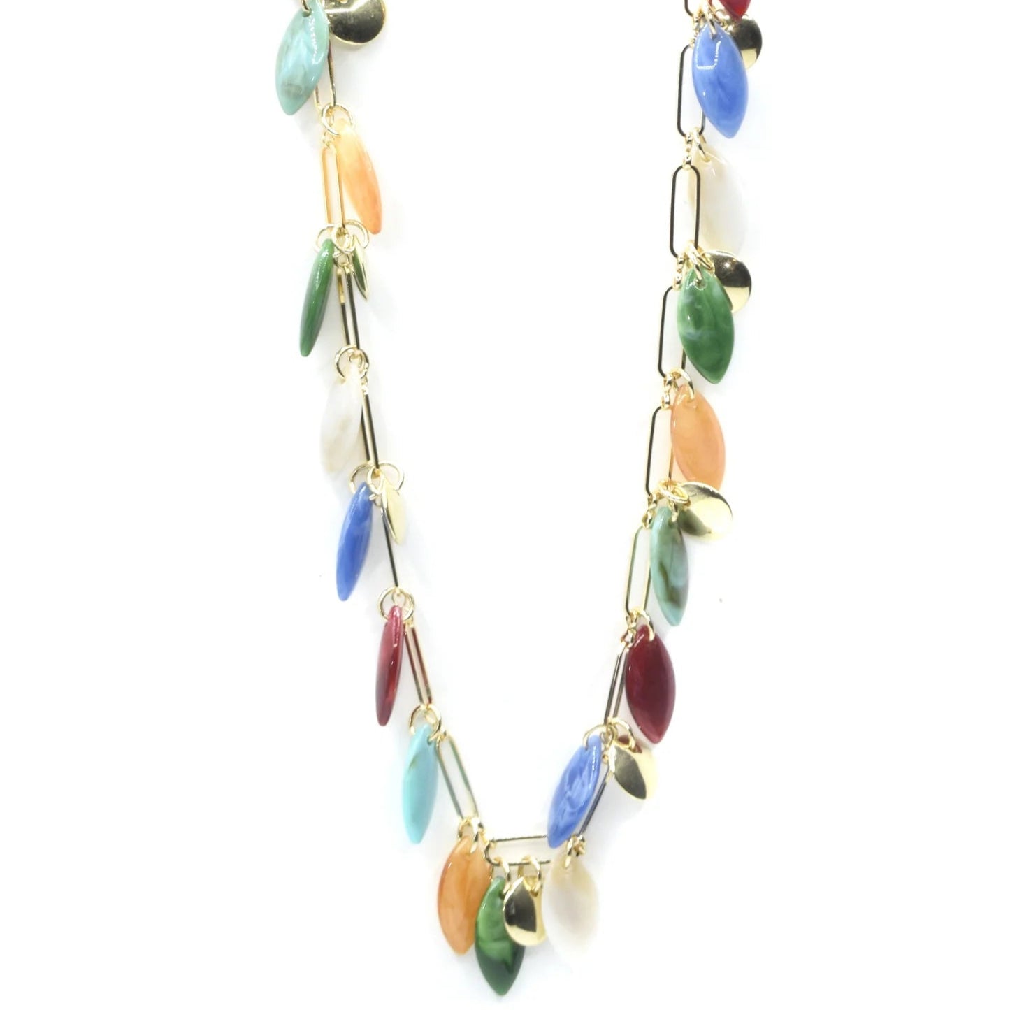 COLLANA LUNGA CON CIONDOLI A PETALO COLORATI