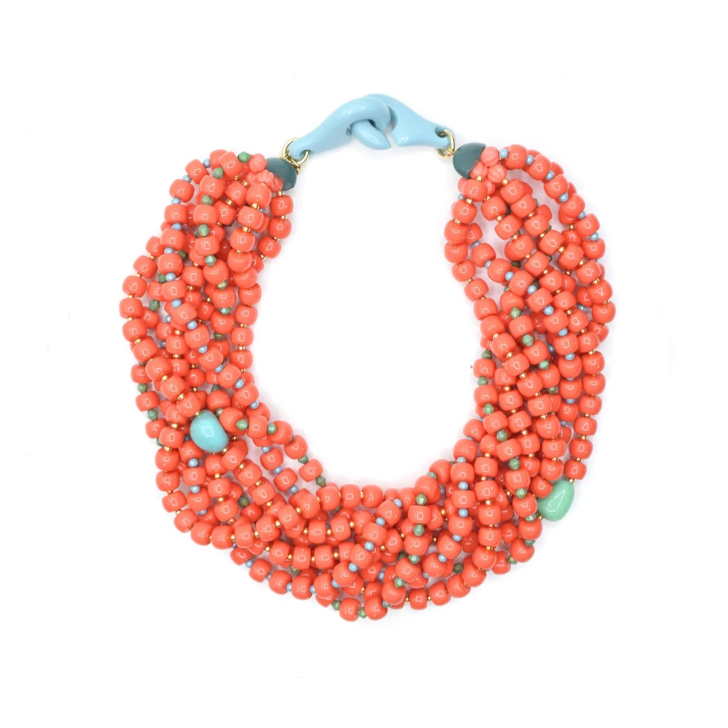 COLLANA GIROCOLLO MULTIFILO CORALLO E TURCHESE