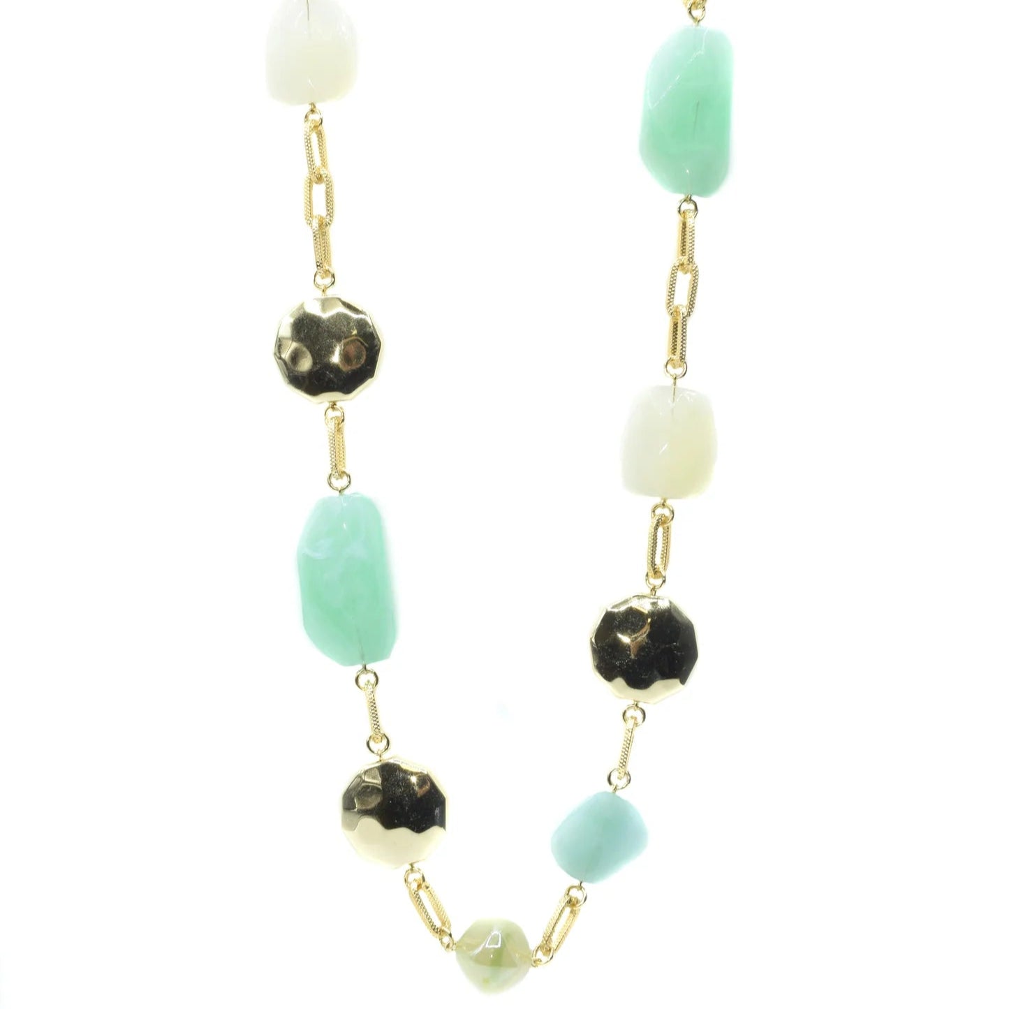 COLLANA A CATENA MARTELLATA CON INSERTI IN RESINA COLORATI