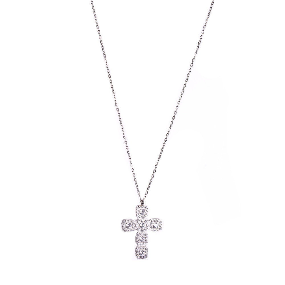 COLLANA GIROCOLLO FINA CON CROCE PENDENTE CON STRASS