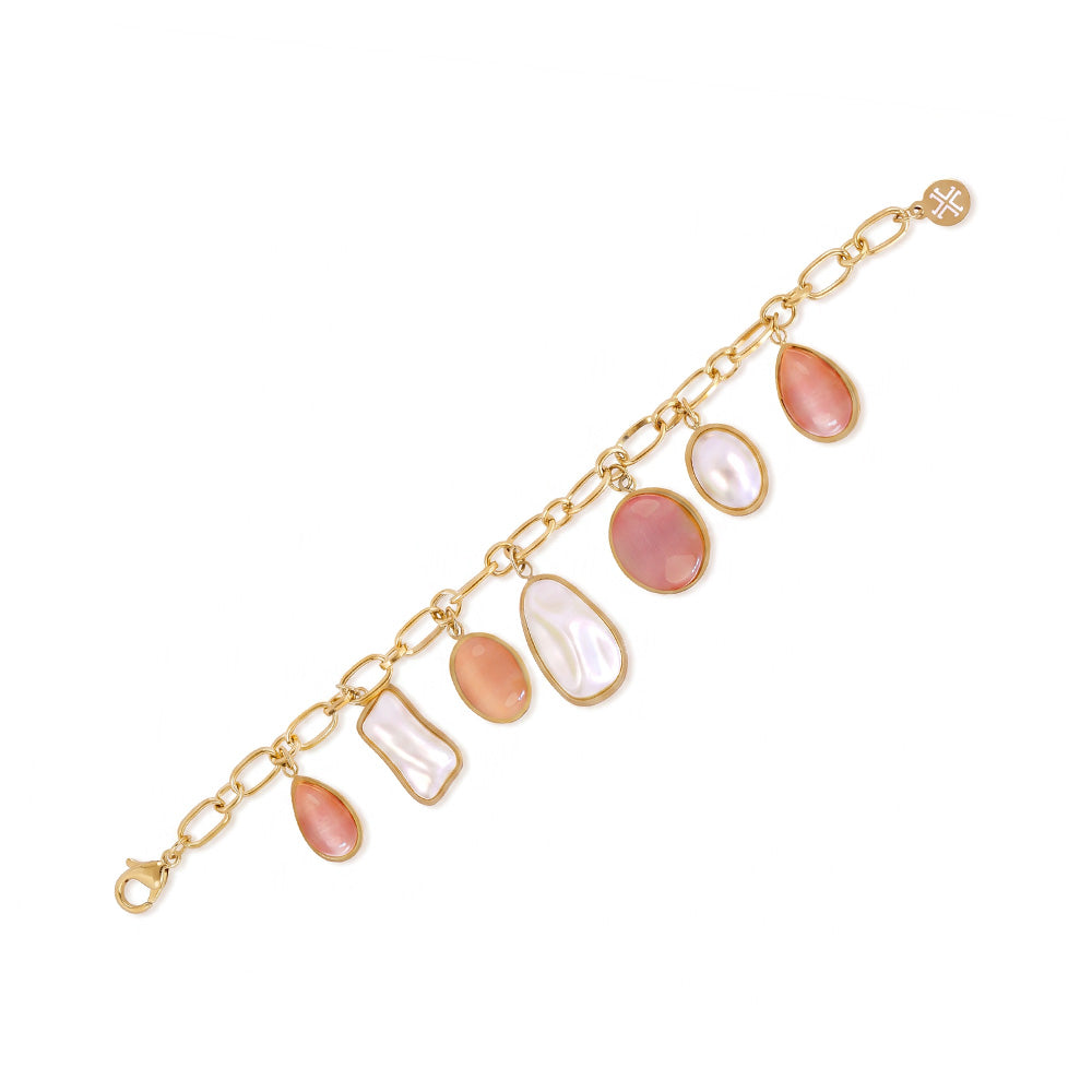 BRACCIALE MORBIDO CON PIETRE E PERLE PENDENTI