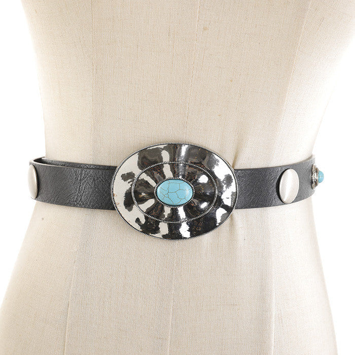 CINTA CON FIBBIA OVALE BORCHIE E ELEMENTI TURCHESI