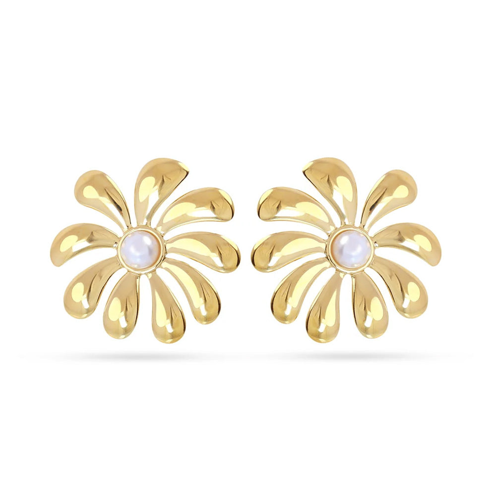 ORECCHINI PENDENTI A FIORE CON PERLA CENTRALE