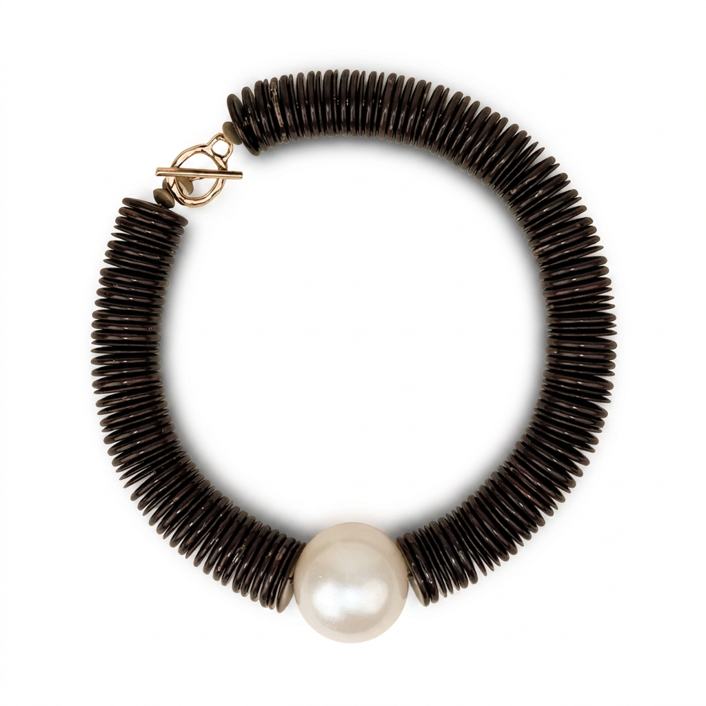 CHOKER NECKLACE WITH DISCS AND CENTRAL PEARL