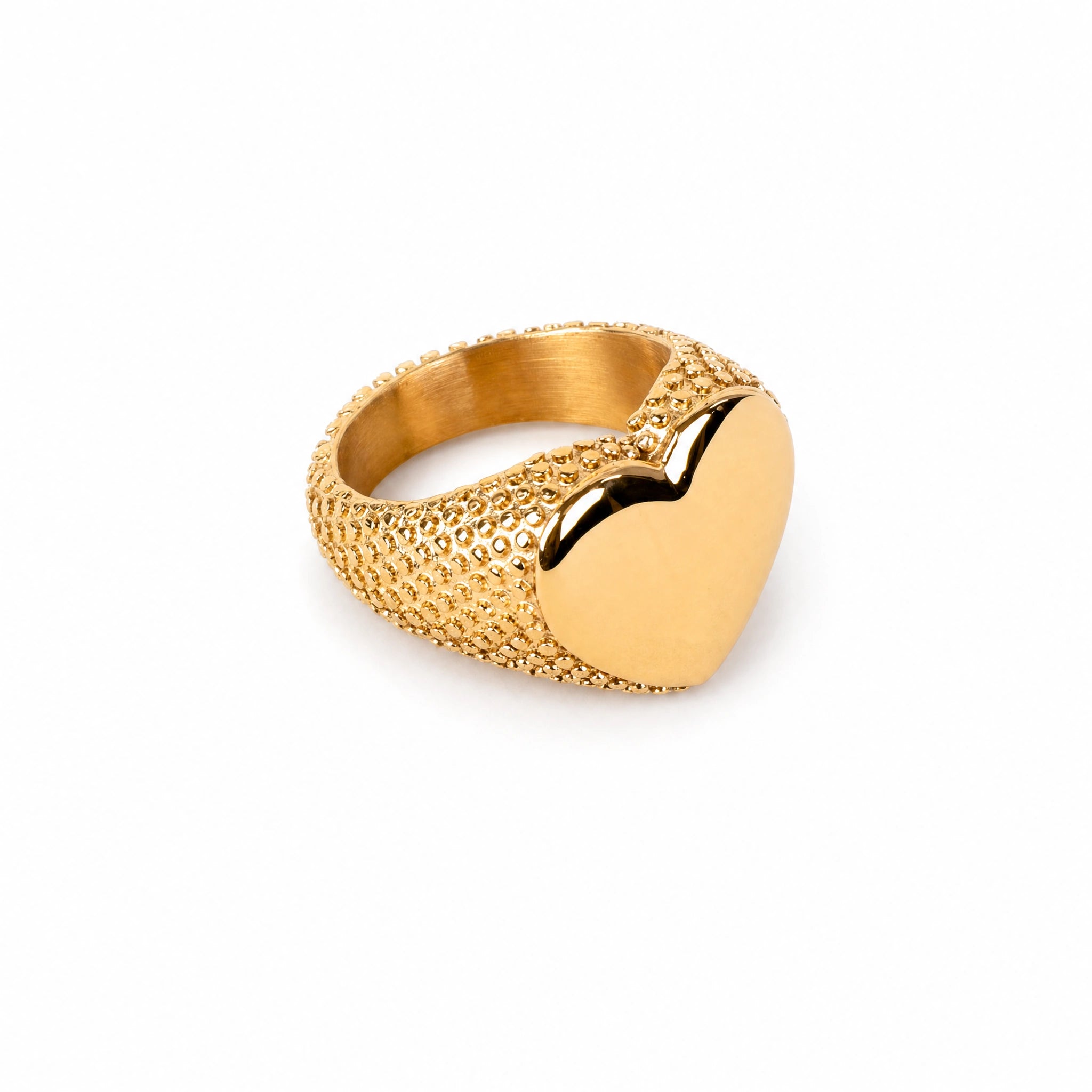 ANELLO DA MIGNOLO CON CUORE LISCIO E FASCIA LAVORATA