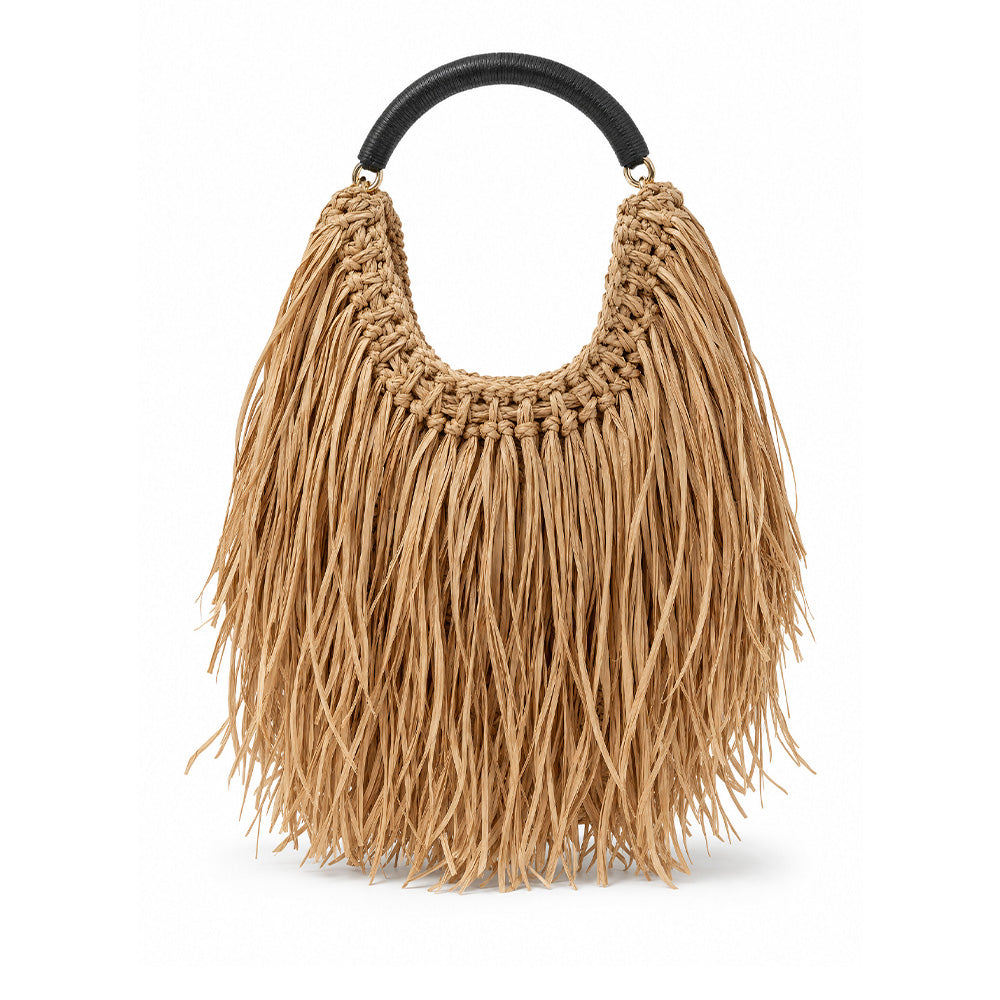 BORSA A SPALLA EFFETTO PAGLIA CON FRANGE