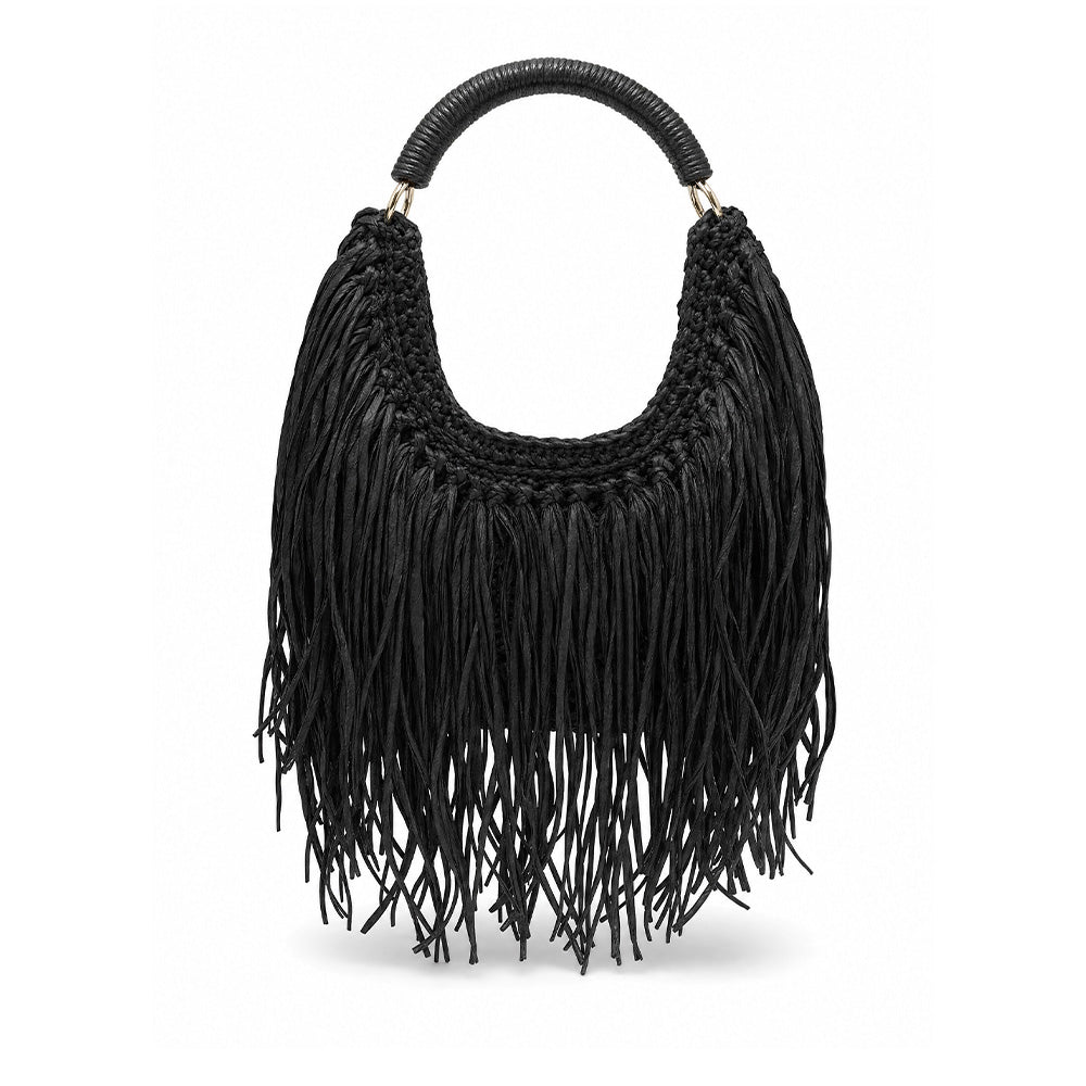 BORSA A SPALLA EFFETTO PAGLIA CON FRANGE