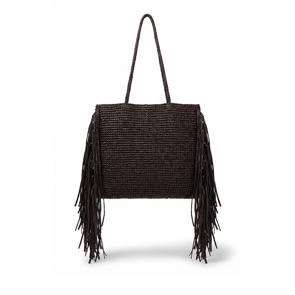 BORSA A SPALLA EFFETTO PAGLIA CON FRANGE