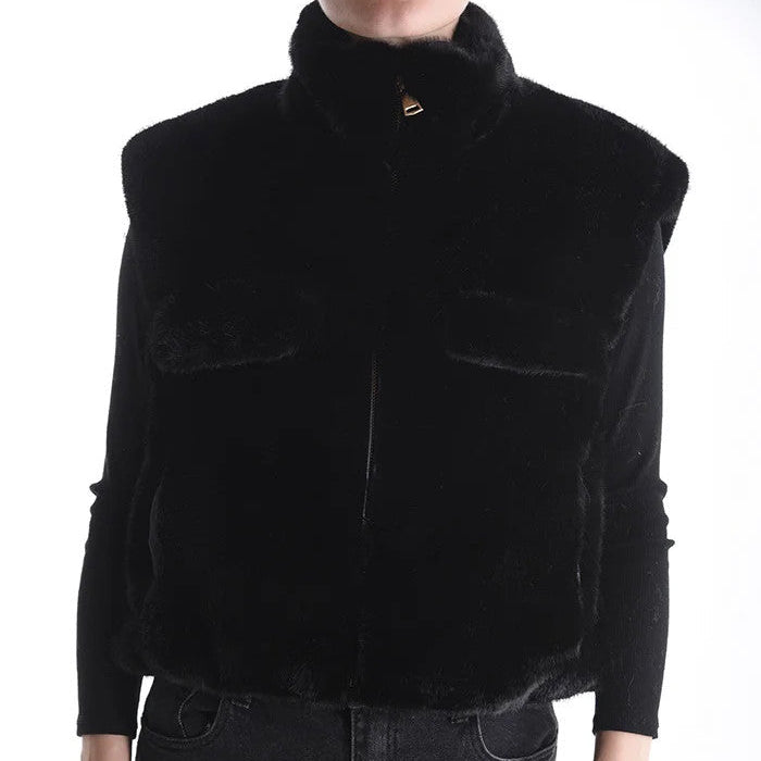 GIACCA SMANICATA IN ECOPELLICCIA CON TASCHINI E ZIP