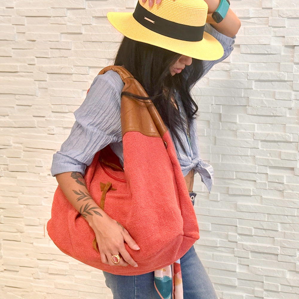 JUTE EFFECT SHOULDER BAG 