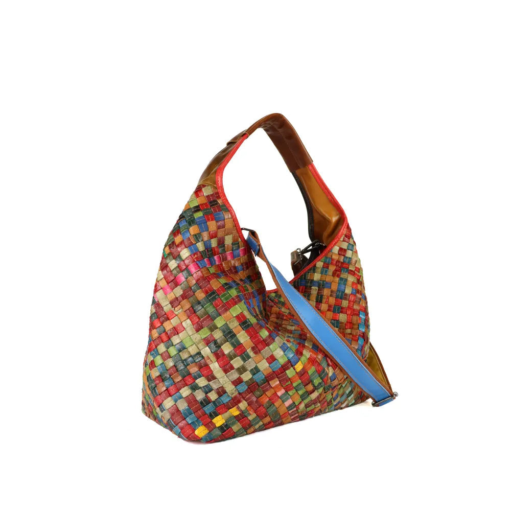 BORSA A SPALLA GRANDE INTRECCIATA MULTICOLOR