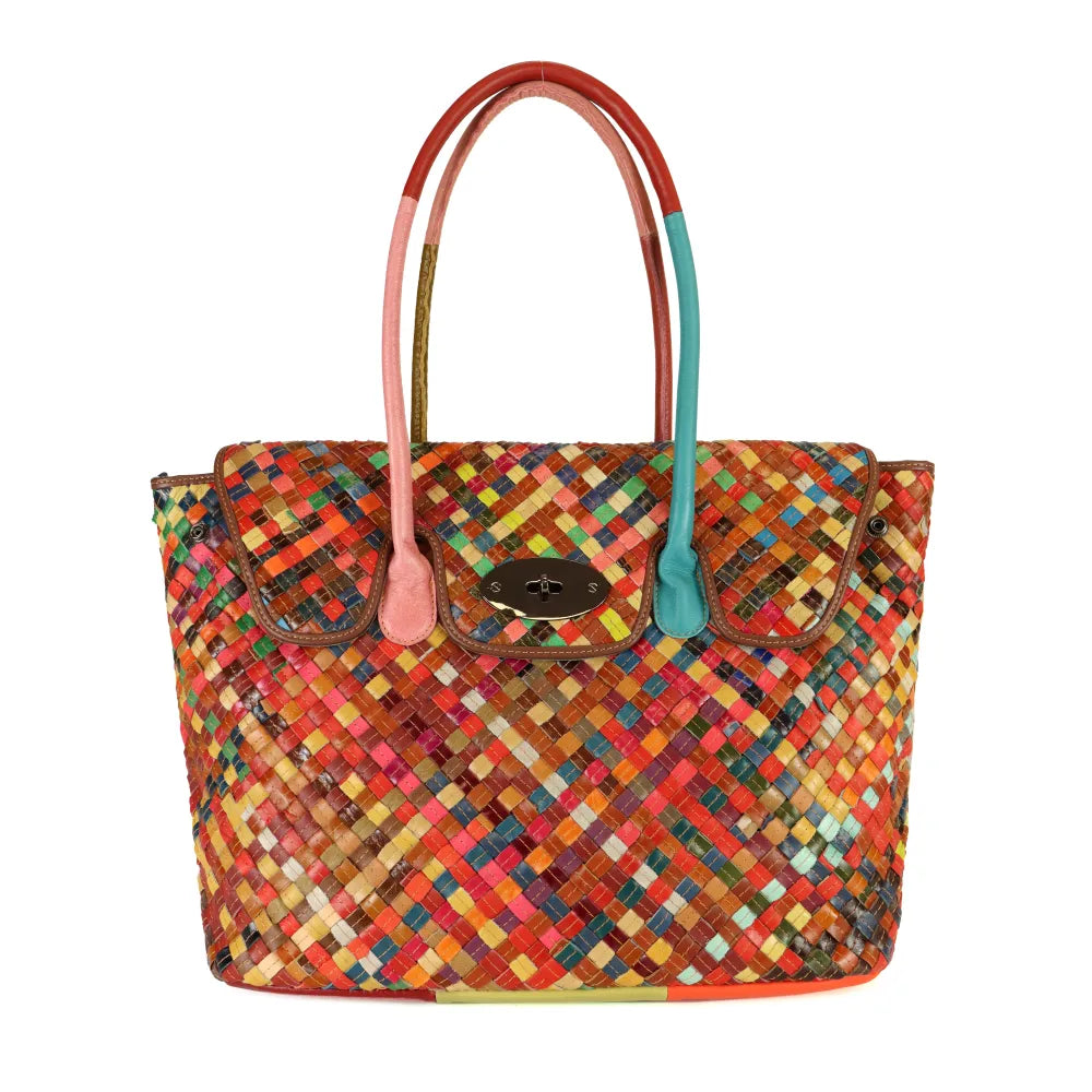 BORSA A SPALLA INTRECCIATA COLORATA CON CHIUSURA A GIRELLO