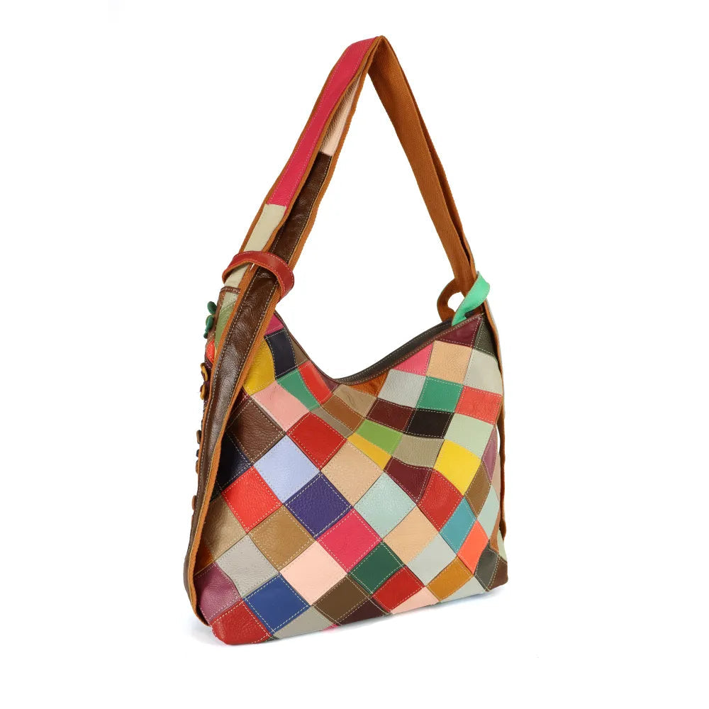 BORSA A SPALLA TRASFORMABILE IN ZAINO MULTICOLOR CON FIORI