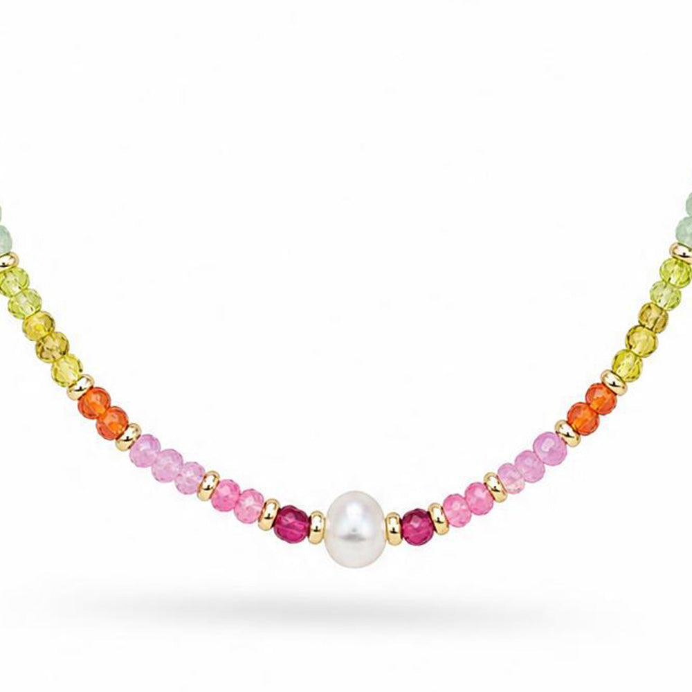 COLLANA A GIROCOLLO CON CRISTALLI E PERLA CENTRALE