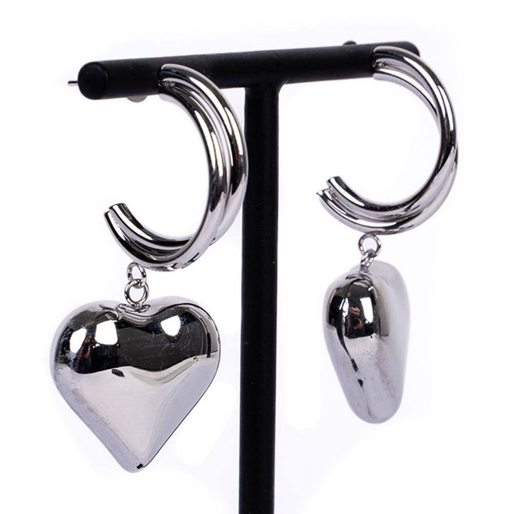 ORECCHINI PENDENTI CON CUORE SU SEMICERCHIO