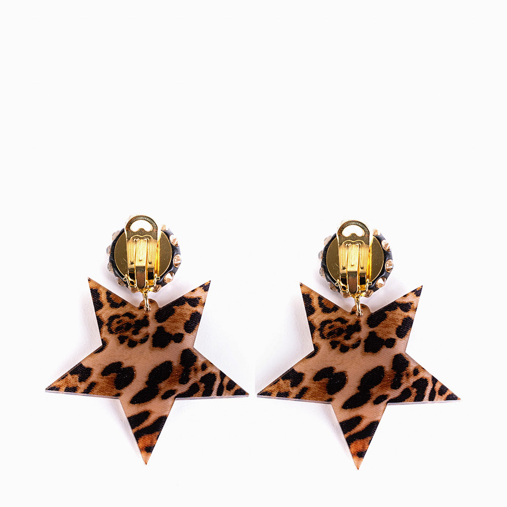 SPOTTED STAR DANGLING EARRINGS ON CLIP-ON CLOSURE