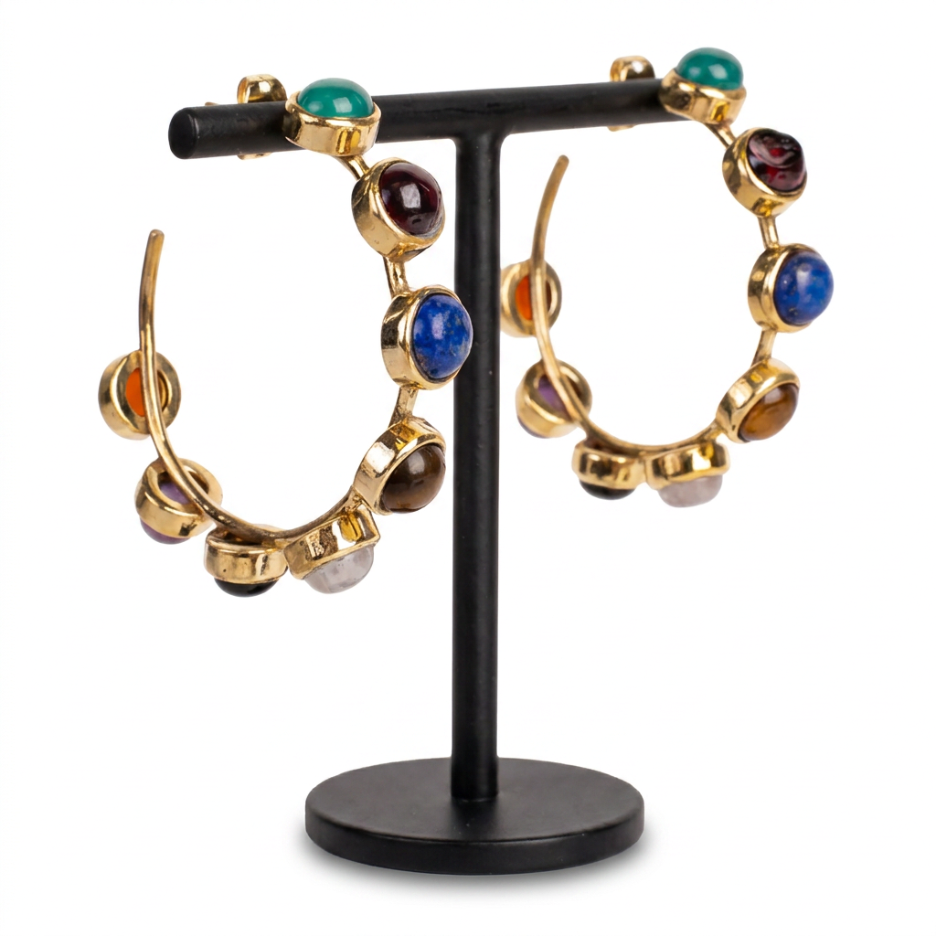 HOOP EARRINGS WITH COLORED STONES