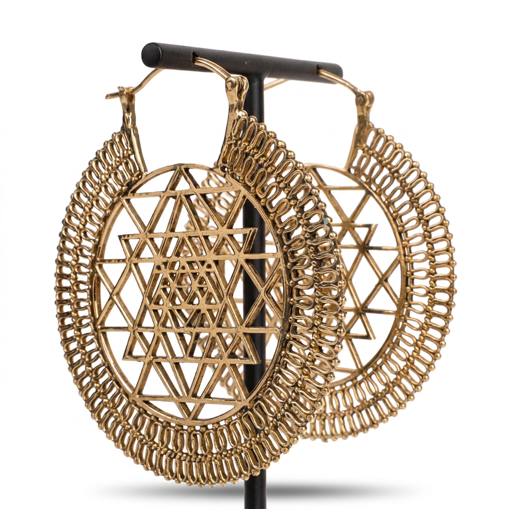 GEOMETRIC PATTERN MANDALA HOOP EARRINGS